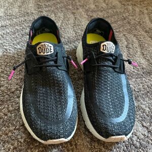 Hey Dude Black Sneakers with Pink Accents Size 10